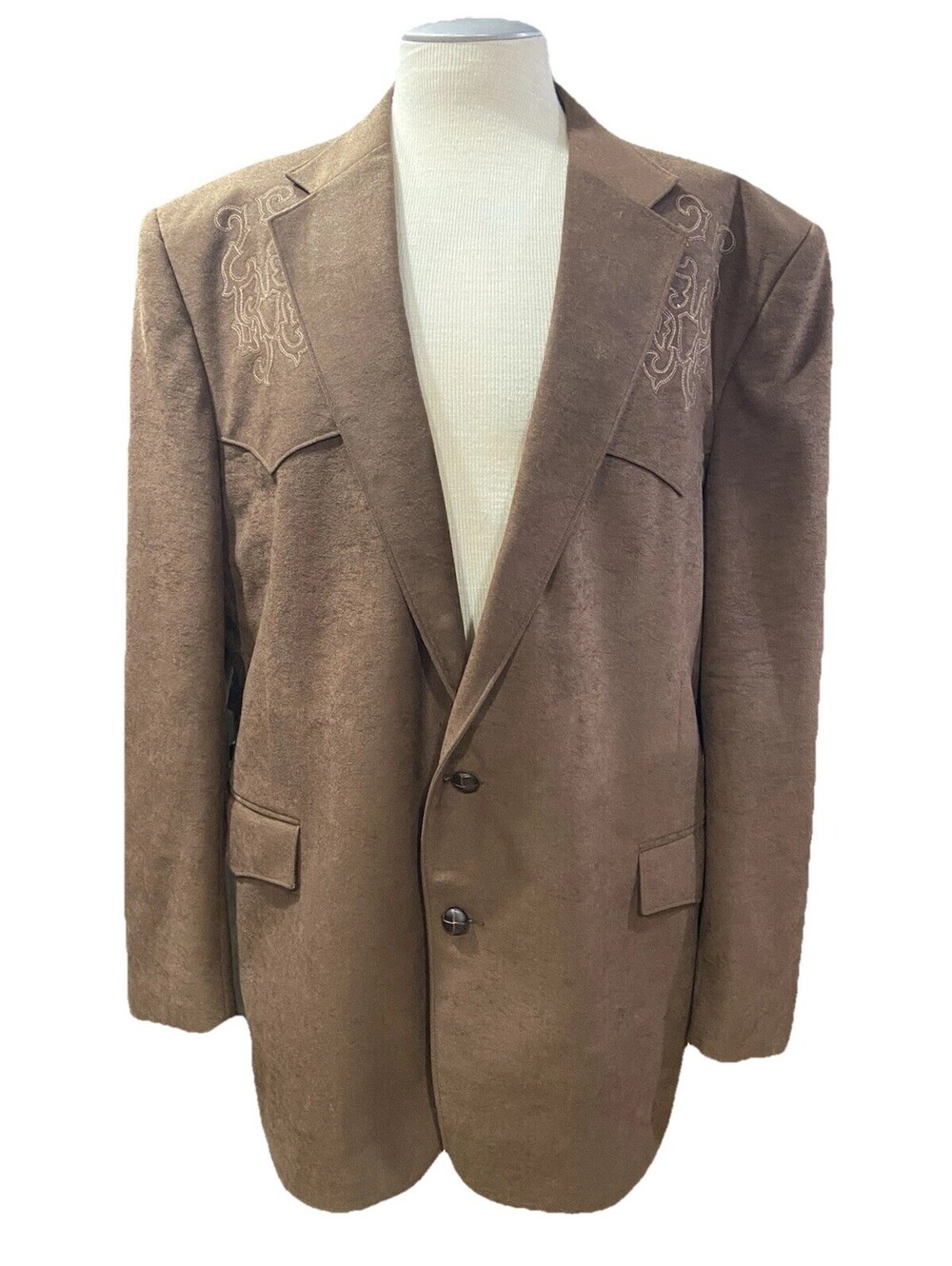 Pagano West Mens western blazer jacket 53” Brown decorative embroidery yokes